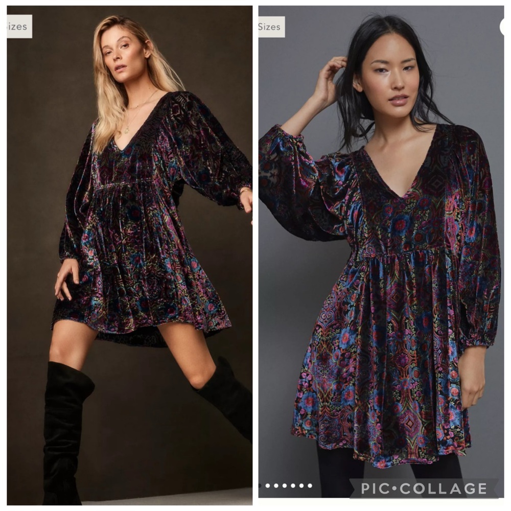 Anthropologie Mona Burnout Mini Velvet Dress